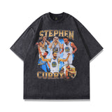 Men T Shirt Worn Looking Washed-out Star Character Printed Short Sleeve T-shirt Men and Women