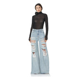 Women Jumpsuit Turtleneck Long Sleeve Mesh Slim Fit Jumpsuit