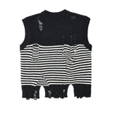 Women Vest Ripped Striped Knitted Vest for Girls Short Summer Sleeveless