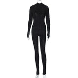 Women Jumpsuit Sexy See-through Tight Hooded Jumpsuit