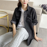 Women T-shirt Denim Shirt Women's Autumn Loose All-Matching Long Sleeve