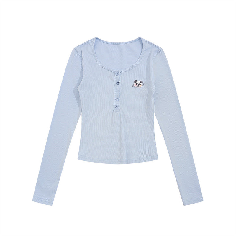 Women Long Sleeve T-Shirt Long Sleeve T-shirt Women's Spring and Autumn Button