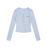 Women Long Sleeve T-Shirt Long Sleeve T-shirt Women's Spring and Autumn Button