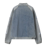 Men Denim Jacket Men's Stitching Embroidered Letters Washed and Worn Denim Jacket