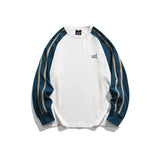 Unisex Hoodie Retro Patchwork Contrast Color Loose round Neck Sweater for Men and Women