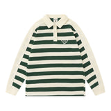 Men Hoodie Striped Stitching Lapel Sweater Loose Contrast Color Polo Shirt Long Sleeve Top