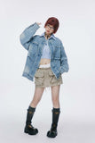 Unisex Jacket Autumn Washed Buckle Denim Coat Women's Clothing