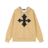 Men Hoodie Cross Paste Cloth Embroidery Hooded Jacket