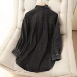 Women T-Shirt Loose Mid-Length Boyfriend Style Denim Shirt for Women