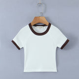 Women T-shirt Spring and Summer Women's Clothing Contrast Color Sleeves Short Top T-shirt