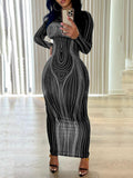 Women Dresses Autumn and Winter round Neck Fashion Printing Base Dress