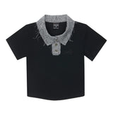 Women T-shirt Polo Collar Short T-shirt Women's Midriff-Baring Short Sleeve Top