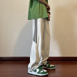 Men Sweatpants Ice Silk Pants Men's Summer Thin Loose Straight Casual Pants Fashion Brand Ins European and American Side Stripes Track Sweatpants
