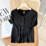 Women T-Shirt Women's Summer Fashion Short Sleeve Cardigan