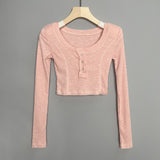 Women Long Sleeve Shirt U Collar Top Women's Short Long Sleeve Bottoming Shirt