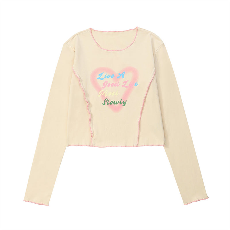 Women Long Sleeve T-Shirt Printed Long Sleeve T-shirt Girls Short Stitching Casual