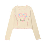 Women Long Sleeve T-Shirt Printed Long Sleeve T-shirt Girls Short Stitching Casual