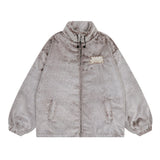 Men Cotton Mixed Jacket Coat Embroidered Lamb Coat Men's Winter Collar Drawstring Loose Cotton Coat Jacket