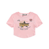 Women T-shirt Printed Short T-shirt Girls Summer round Neck