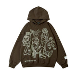 Men Hoodie Line Figure Printed Hoodie Loose Autumn and Winter Pullover Hoodie