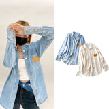 Women T-shirt Denim Long Sleeve Shirt Women Loose, Simple and All-Matching