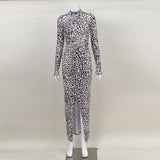 Women Desses Fall Women's Clothing Leopard Print Long Sleeve Dress