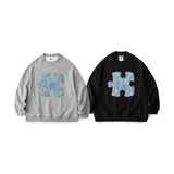 Unisex Hoodie Vintage Embroidered Loose Crew Neck Pullover Sweatshirt Coat for Men and Women
