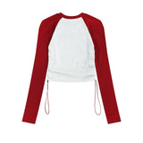 Women Long Sleeve T-Shirt Letters Embroidered Long Sleeve T-shirt Women's round-Neck Color Matching Short