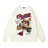 Men Hoodie Kitten Printed Crew Neck Sweatshirt Boys Loose Top Pullover Shirt