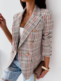 Plaid Trench Coat Autumn and Winter Long Sleeve Double Breasted Plaid Printed Suit