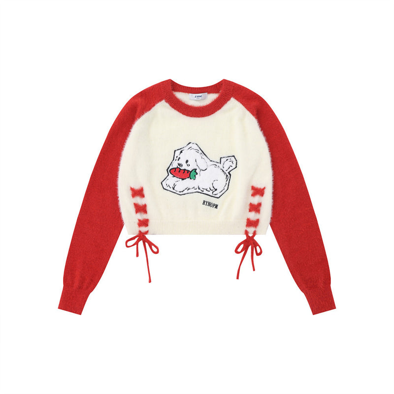 Women Sweater Short Sweater for Girls Autumn Crew Neck Color Matching Sweater