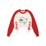 Women Sweater Short Sweater for Girls Autumn Crew Neck Color Matching Sweater