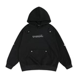 Men Hoodie Letter Embroidered Shoulder Pad Decorative Hooded Sweater