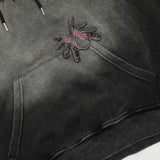 Men Hoodie Spider Letter Embroidered Washed Distressed Hooded Sweater