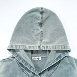 Men Denim Jacket Washed Distressed Stitching Denim Hoodie Men's Loose Jacket Hooded Coat Autumn and Winter