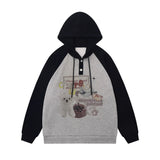 Men Hoodie Color-Block Raglan Sleeves Hooded Pullover Loose Casual Hoodie