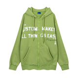 Men Fleece Lined Hoodie Winter Hooded Jacket Men's High Street Letter Printing Distressed Sweater