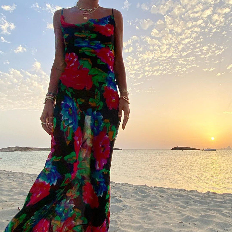 Women Desses Printing Slip Dress Beach Dress