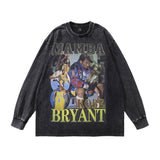 Men Long Sleeve Shirt Portrait Washed Distressed Long Sleeve T-shirt Men and Women Street