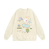 Men Hoodie round Neck Sweater Men's Cartoon Print Top Hip Hop Loose Long Sleeve Pullover Loose
