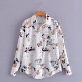 Women T-Shirt Spring and Autumn Vintage Long Sleeve Shirt Cardigan Loose Casual