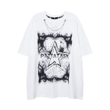 Men's T Shirt Five-Pointed Star Printed Short-Sleeved T-shirt Men's and Women's Hiphop