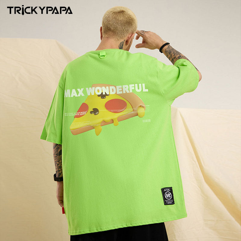 Men T Shirt Pizza Printed Short-Sleeved T-shirt Men and Women Loose