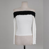 Women's Long Sleeve Shirt Women's Contrast Color Tight Short Bottoming Shirt