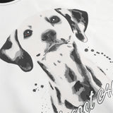 Men Hoodie Dog Print Raglan Long Sleeve Crew Neck Sweater