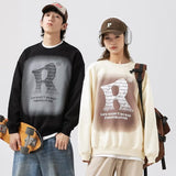 Men Hoodie round Neck Sweater Men's Autumn Loose Printed Coat Retro