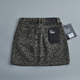 Women Skirt Autumn Vintage Leopard Print Denim Skirt Skirt