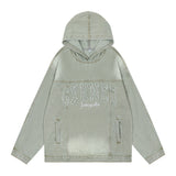 Men Denim Jacket Washed and Worn Hooded Denim Jacket Men's Loose Spring and Autumn Denim Sweatshirt