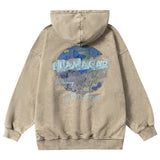 Men Hoodie Washed and Worn Hooded Sweater Men Autumn and Winter Loose Printed