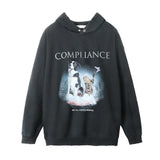 Men Hoodie Dog Printed Hoodie Men's Loose Wash Distressed Worn Pullover Side Pocket Hoodie
